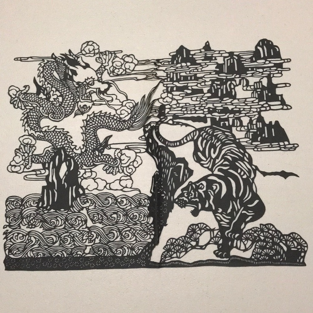 🔥ON SALE🔥Dragon and Tiger 💖 Handmade PaperCut Silhouette Scherenschnette